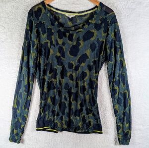 438-Sandwich Stylish Women's Sheer Long Sleeve Top - Black and Green